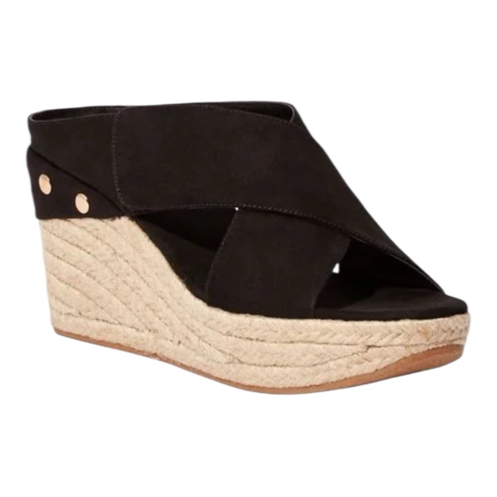 JustFab Black and Gold Wedges with Espadrille Heel - Picture 2 of 6